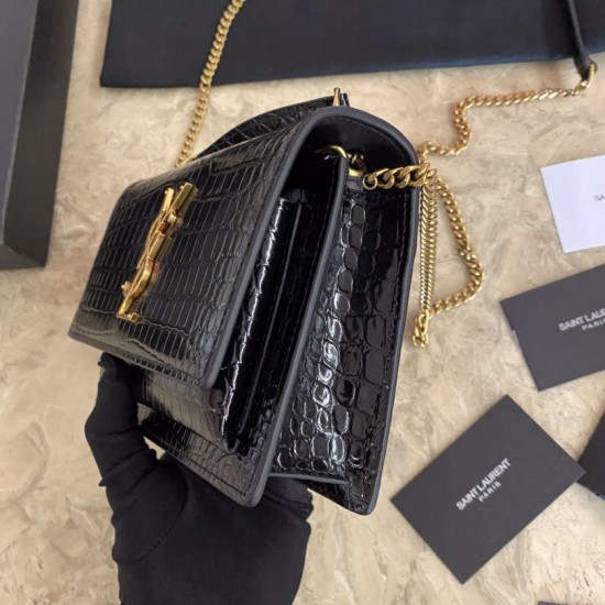Replica Borsa YSL piccola in coccodrillo nero oro Replica Borsa YSL piccola in coccodrillo nero oro
