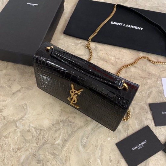 Replica Borsa YSL piccola in coccodrillo nero oro Replica Borsa YSL piccola in coccodrillo nero oro