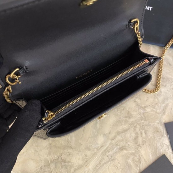 Replica Borsa YSL piccola in coccodrillo nero oro Replica Borsa YSL piccola in coccodrillo nero oro