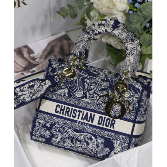 Replica Borsa Christian Dior Medium Lady D-Lite blu scuro