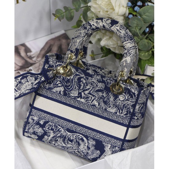 Replica Borsa Christian Dior Medium Lady D-Lite blu scuro