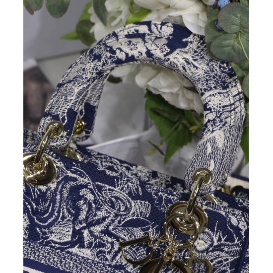 Replica Borsa Christian Dior Medium Lady D-Lite blu scuro