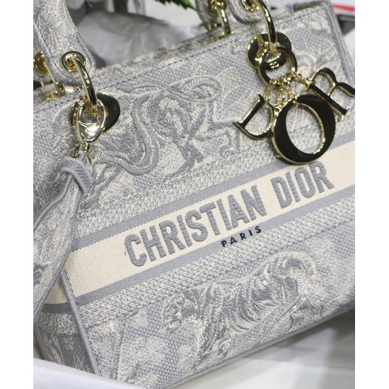 Replica Borsa Christian Dior Medium Lady D-Lite grigia