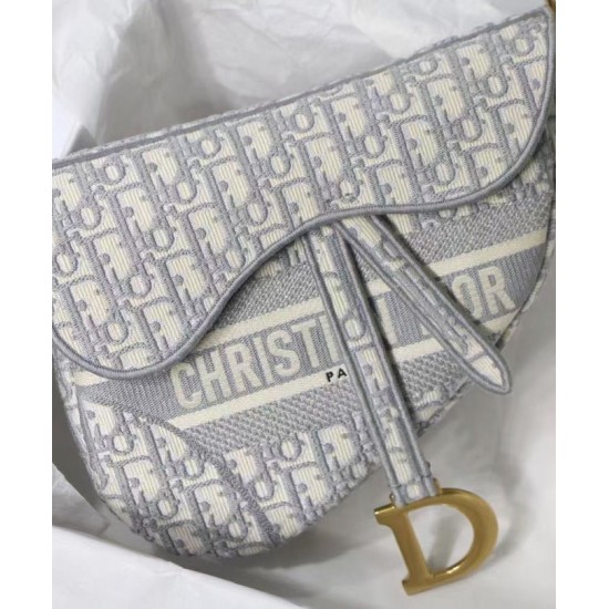 Replica Borsa Christian Dior Saddle Original Oblique in tela ricamata grigia