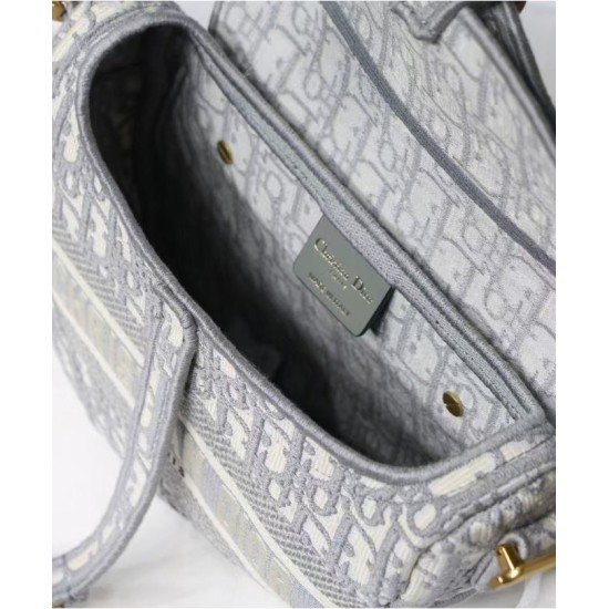 Replica Borsa Christian Dior Saddle Original Oblique in tela ricamata grigia