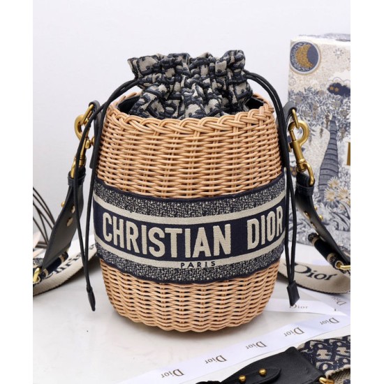 Replica Borsa a secchiello in vimini Christian Dior Albicocca