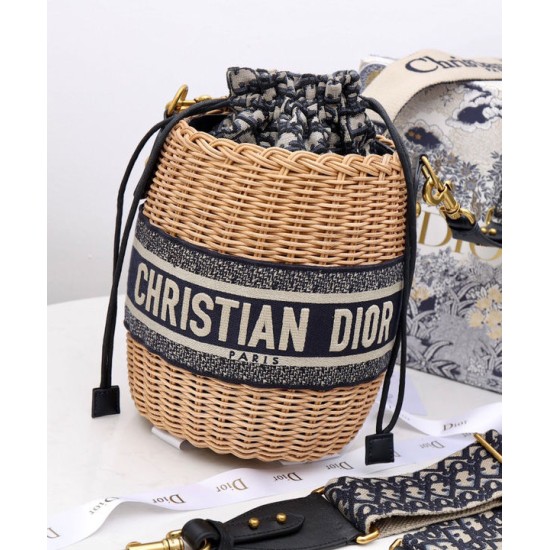 Replica Borsa a secchiello in vimini Christian Dior Albicocca