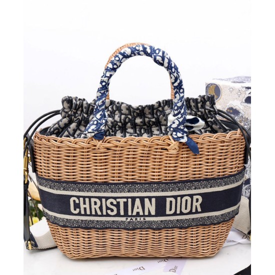 Replica Christian Dior Borsa Basket Vimini Albicocca