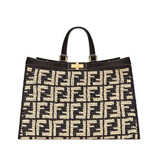 Replica Borsa Peekaboo X-Tote FF in rafia 8BH374 Nero
