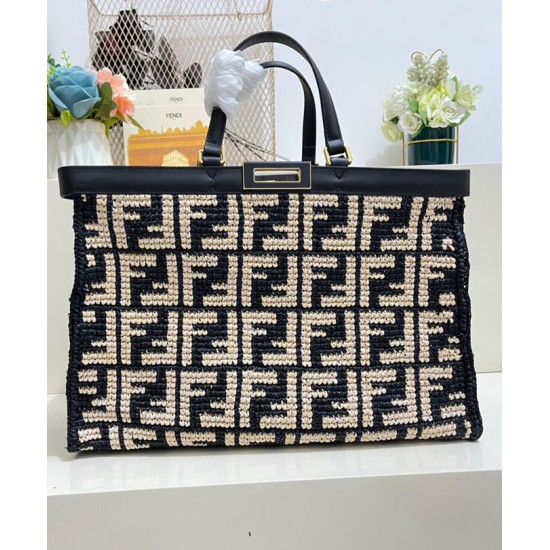 Replica Borsa Peekaboo X-Tote FF in rafia 8BH374 Nero