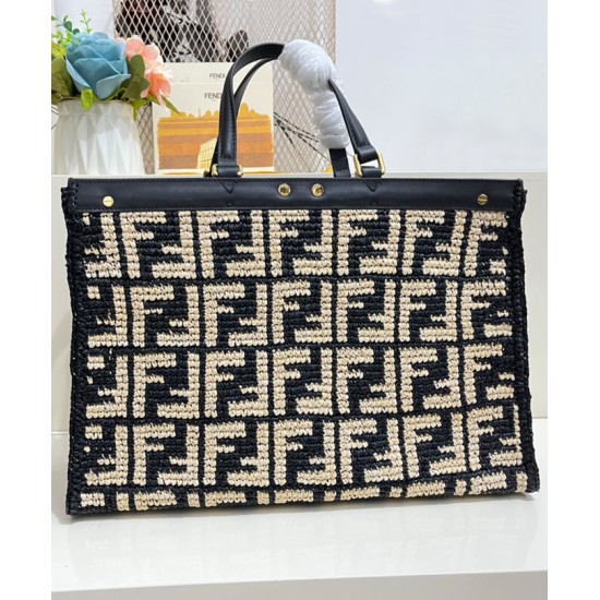 Replica Borsa Peekaboo X-Tote FF in rafia 8BH374 Nero