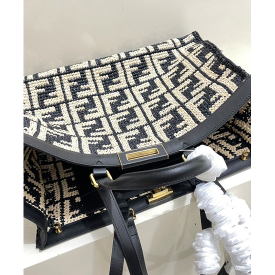 Replica Borsa Peekaboo X-Tote FF in rafia 8BH374 Nero