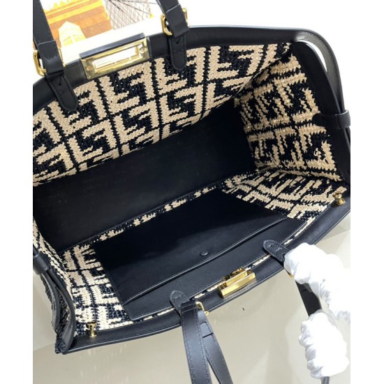 Replica Borsa Peekaboo X-Tote FF in rafia 8BH374 Nero