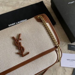 Replica Borsa media in lino YSL Saint Laurent Niki marrone