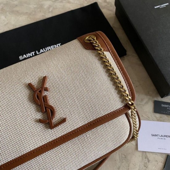 Replica Borsa media in lino YSL Saint Laurent Niki marrone