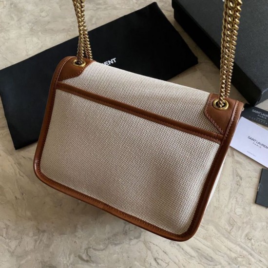 Replica Borsa media in lino YSL Saint Laurent Niki marrone