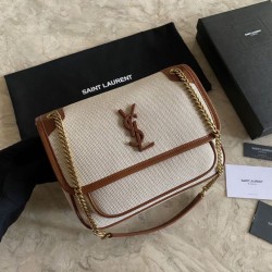 Replica Borsa media in lino YSL Saint Laurent Niki marrone