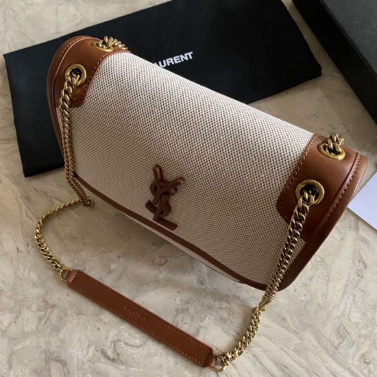 Replica Borsa media in lino YSL Saint Laurent Niki marrone