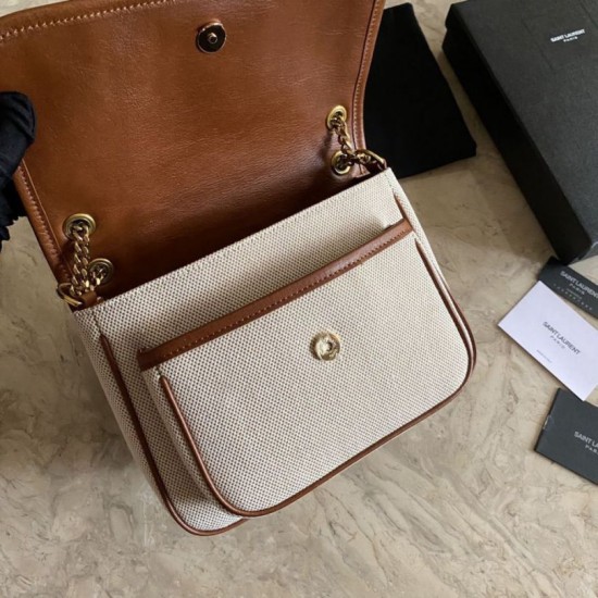 Replica Borsa media in lino YSL Saint Laurent Niki marrone