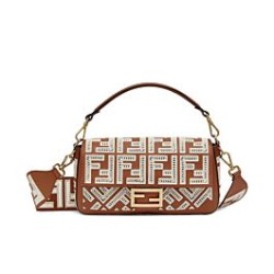 Replica Borsa Baguette In Pelle Con Ricamo FF 8BR600 Caffè