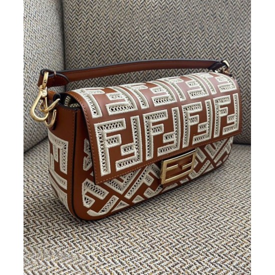 Replica Borsa Baguette In Pelle Con Ricamo FF 8BR600 Caffè
