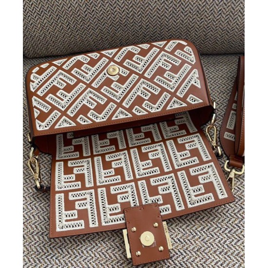 Replica Borsa Baguette In Pelle Con Ricamo FF 8BR600 Caffè