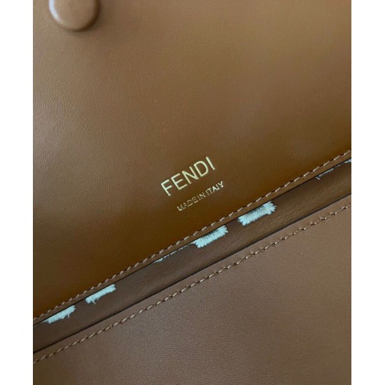 Replica Borsa Baguette In Pelle Con Ricamo FF 8BR600 Caffè