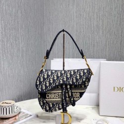 Replica Sella Christian Dior Borsa obliqua originale in tela ricamata Blu scuro