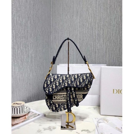 Replica Sella Christian Dior Borsa obliqua originale in tela ricamata Blu scuro