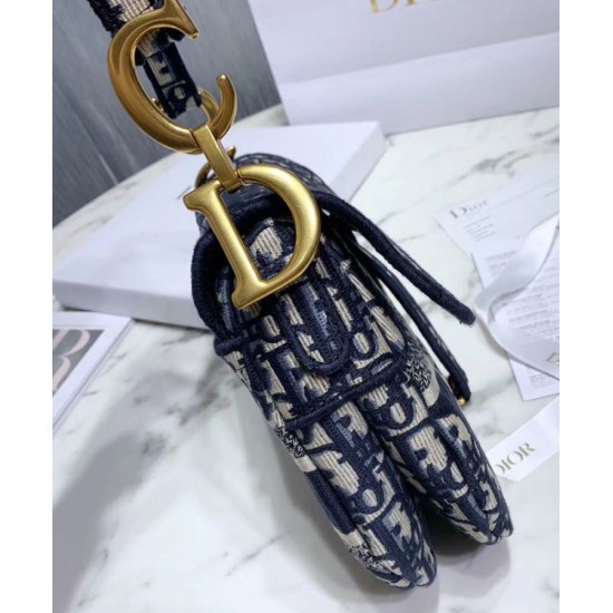 Replica Sella Christian Dior Borsa obliqua originale in tela ricamata Blu scuro
