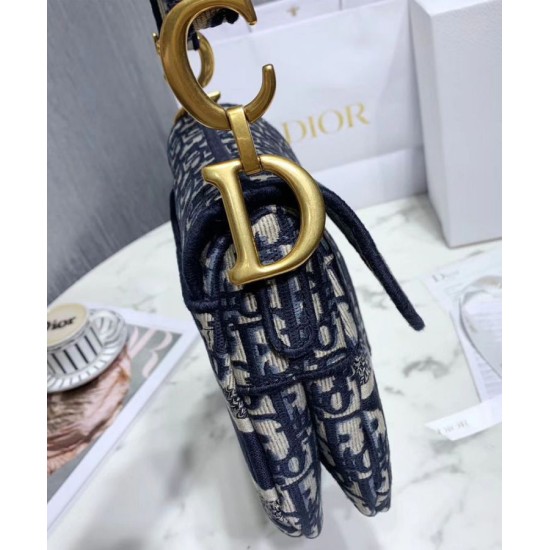 Replica Sella Christian Dior Borsa obliqua originale in tela ricamata Blu scuro