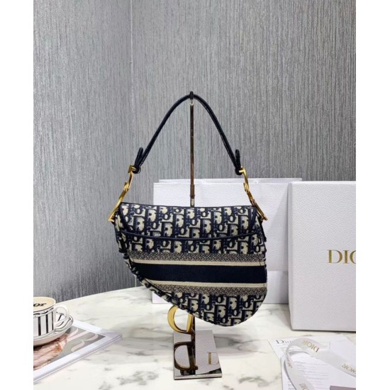 Replica Sella Christian Dior Borsa obliqua originale in tela ricamata Blu scuro