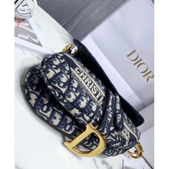 Replica Sella Christian Dior Borsa obliqua originale in tela ricamata Blu scuro