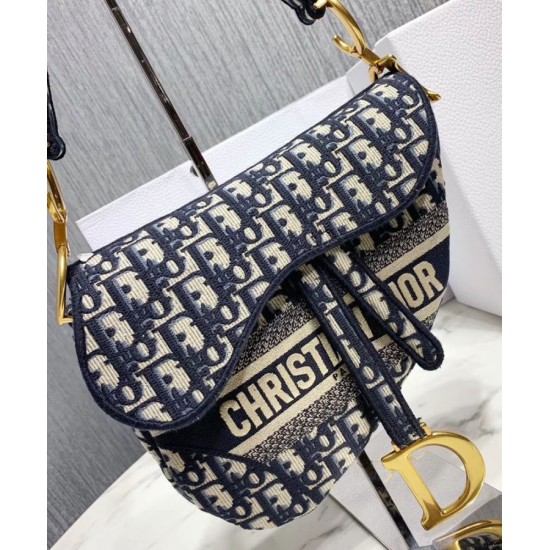 Replica Sella Christian Dior Borsa obliqua originale in tela ricamata Blu scuro