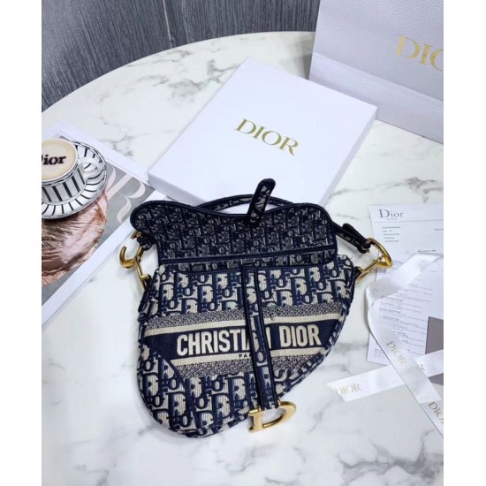 Replica Sella Christian Dior Borsa obliqua originale in tela ricamata Blu scuro