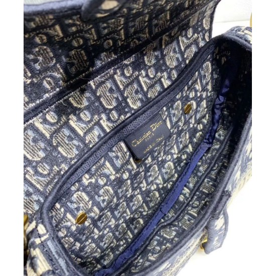 Replica Sella Christian Dior Borsa obliqua originale in tela ricamata Blu scuro