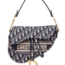 Replica Sella Christian Dior Borsa obliqua originale in tela ricamata Blu scuro