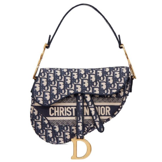 Replica Sella Christian Dior Borsa obliqua originale in tela ricamata Blu scuro