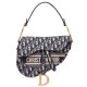 Replica Sella Christian Dior Borsa obliqua originale in tela ricamata Blu scuro