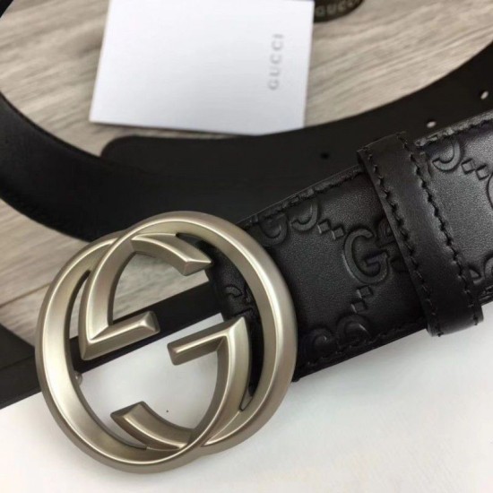 Replica Cintura Signature uomo con fibbia a G Black 411924 Hardware argento