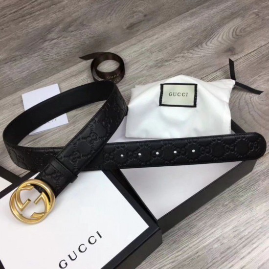 Replica Cintura Signature uomo con fibbia G, hardware 411924 nero oro