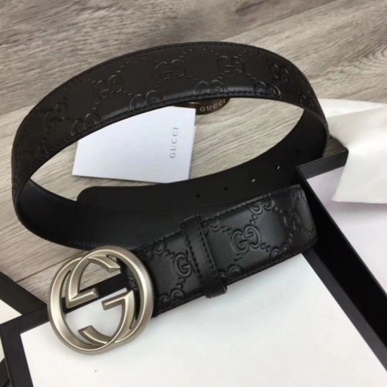 Replica Cintura Signature uomo con fibbia a G Black 411924 Hardware argento