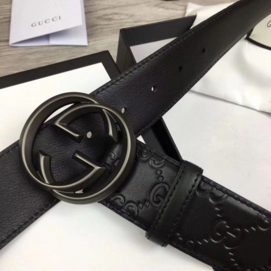 Replica Cintura Signature uomo con fibbia a G Black 411924 Hardware nero