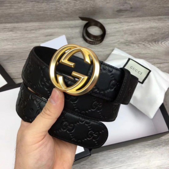 Replica Cintura Signature uomo con fibbia G, hardware 411924 nero oro