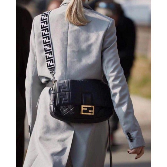 Replica Borsa baguette grande con logo FF nera