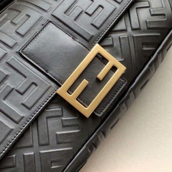 Replica Borsa baguette grande con logo FF nera