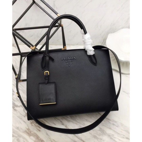 Replica Borsa a mano monocromatica Saffiano Prada nera