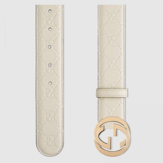 Replica Cintura in pelle Signature bianca 370543