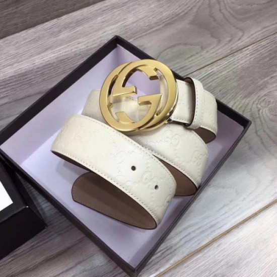 Replica Cintura in pelle Signature bianca 370543