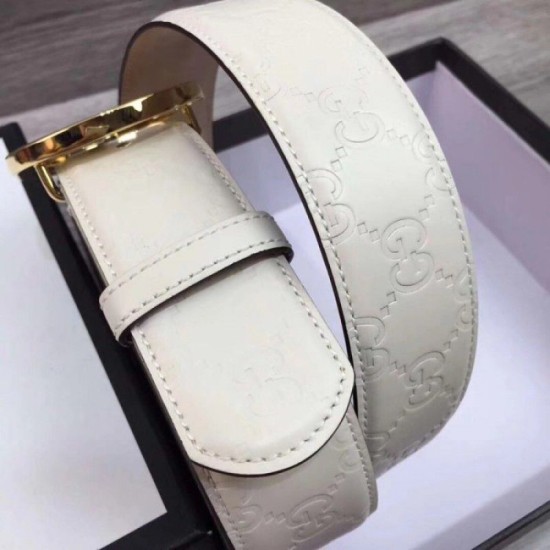 Replica Cintura in pelle Signature bianca 370543